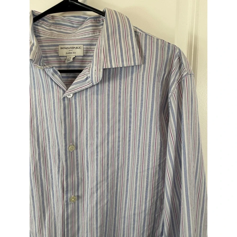 Banana Republic Mens Classic Fit Striped Button Down Shirt Blue L 16 16.5 Preppy